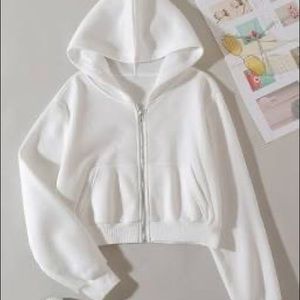 White cropped zip up hoodie; size XL